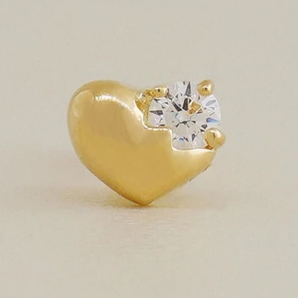Gold Heart Stud Earring with Crystal Accent - Picture 3 of 7